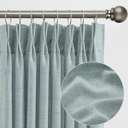 Light Blue Linen Pinch Pleat Curtains 96 Inches Long Pleated Semi Sheer Textured Drapes Hooks Back Tab Coastal Modern Light Filtering Curtain 2 Panels for Living Room Bedroom Office 42x96