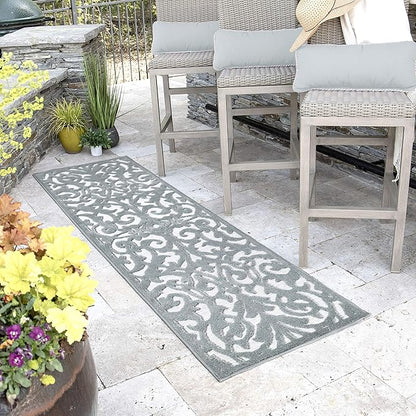 My Texas House Lady Bird Runner Rug 2.3x8 Indoor Outdoor, Harbor Blue