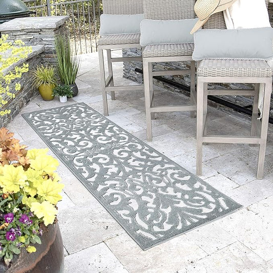 My Texas House Lady Bird Runner Rug 2.3x8 Indoor Outdoor, Harbor Blue