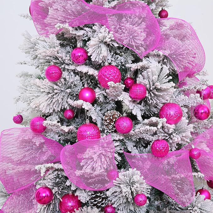 Christmas Ball Ornaments Fuchsia Pink Christmas Tree Decorations with Hang Rope-36pcs Shatterproof Christmas Ornaments Set with 6 Styles in 3 Sizes(Small Medium Large)