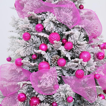 Christmas Ball Ornaments Fuchsia Pink Christmas Tree Decorations with Hang Rope-36pcs Shatterproof Christmas Ornaments Set with 6 Styles in 3 Sizes(Small Medium Large)