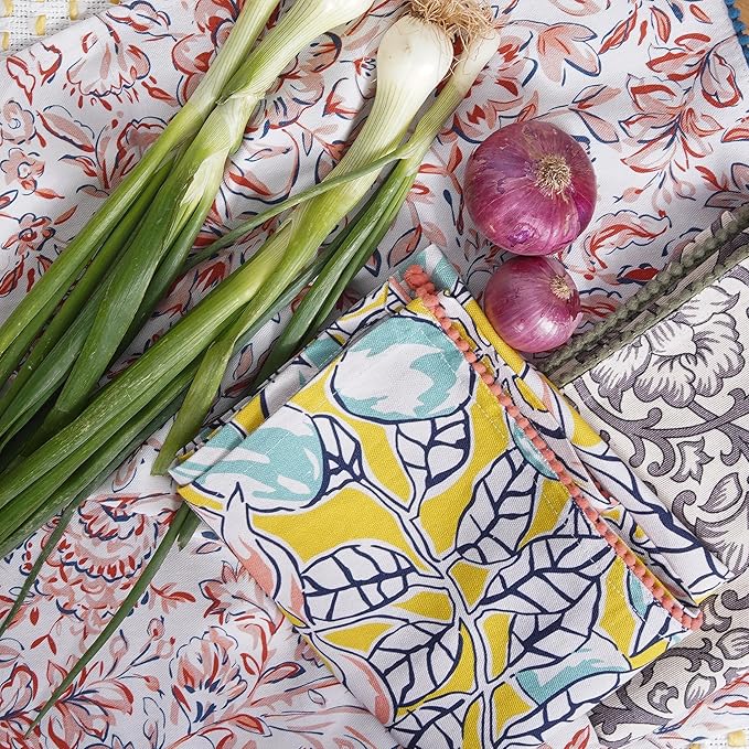 TARAN LIVING Printed Kitchen Dish Bar and Tea Towels Cotton, 18x28 inch with Trims, Cotton Dish Towel Sets (Multicolor, Set of 3)