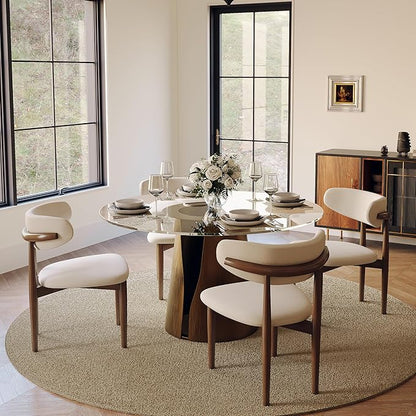 POVISON Round Dining Table for 4, 47" Modern Dining Room Table, Glass Dining Tabletop with Bronze Carbon Steel Pedestal for Dining Room (Dining Table Only)