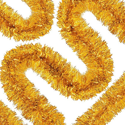50 Ft Christmas Tinsel Garland Gold Thick Tinsel Garland Xmas Tree Decorations Metallic Tinsel Twist Garland for Christmas, Birthday, Party Decor Indoor Outdoor Party Supplies