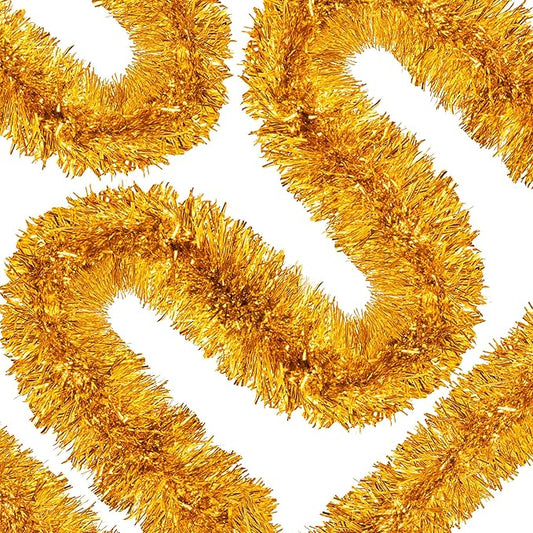 50 Ft Christmas Tinsel Garland Gold Thick Tinsel Garland Xmas Tree Decorations Metallic Tinsel Twist Garland for Christmas, Birthday, Party Decor Indoor Outdoor Party Supplies
