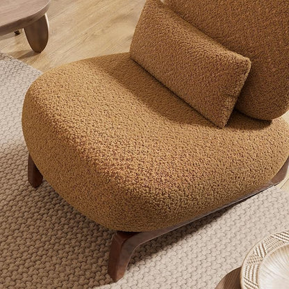 Morden Fort Boucle Chair, Upholstered Accent Chair Tilted Wooden Leg with Durable Comfy Boucle Pet-Friendly Thick Cushion & Pillow Armless Modern Chairs for Living Room Bedroom Reading, Toffee Orange