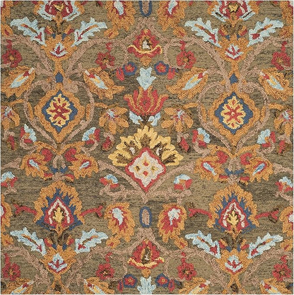 SAFAVIEH Blossom Collection Area Rug - 8' Square, Green & Multi, Handmade Wool, Ideal for High Traffic Areas in Living Room, Bedroom (BLM402B)