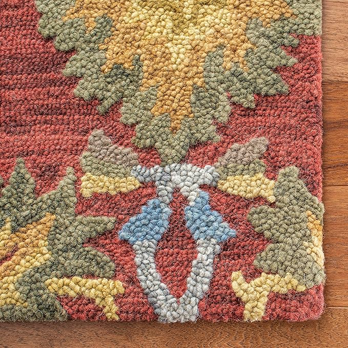 SAFAVIEH Blossom Collection X-Large Area Rug - 11' x 15', Red & Multi, Handmade French Country Floral Wool, Ideal for High Traffic Areas in Living Room, Bedroom (BLM402Q)