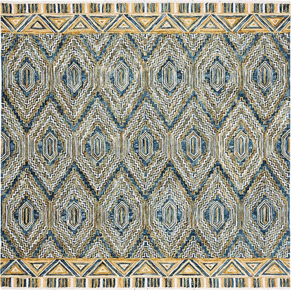 SAFAVIEH Aspen Collection Area Rug - 5' Square, Blue & Gold, Handmade Boho Wool, Ideal for High Traffic Areas in Living Room, Bedroom (APN822M)