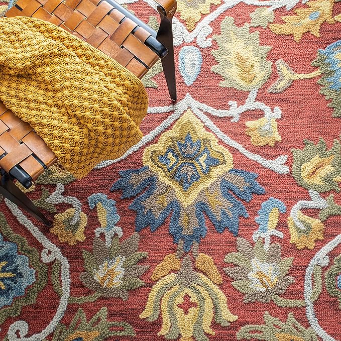 SAFAVIEH Blossom Collection Accent Rug - 4'6" x 6'6" Oval, Red & Multi, Handmade Wool, Ideal for The Living Room, Bedroom, Dining Room (BLM402Q-5OV)