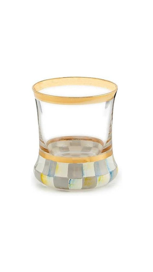 MACKENZIE-CHILDS Shot Glass, Cute Shot Glass for Drinking or Decor, Bar Accessories, Gray-and-White Sterling Check