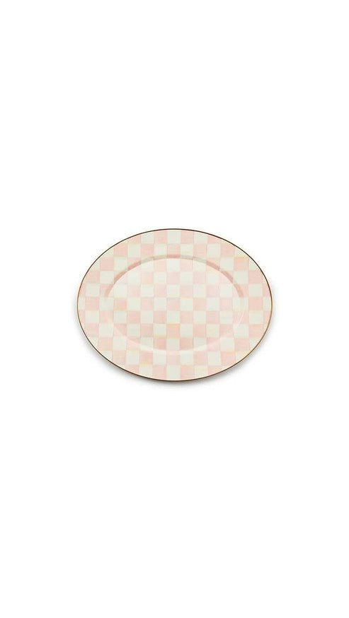 MACKENZIE-CHILDS Enamel Oval Platter, Serving Plate for Entertaining, Large, Pink-and-White Rosy Check