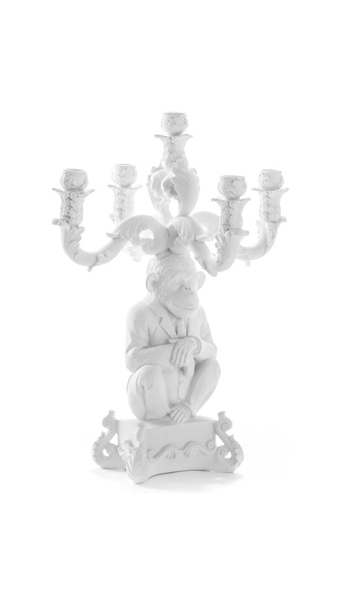 White Burlesque Candelabra The Wise Chimpanzee by Seletti Candle Holder